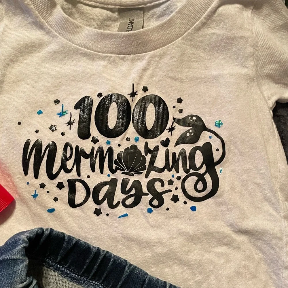 Girls 2T 2 pc set w rolled up denim shorts drawstring elastic waist w 100 day